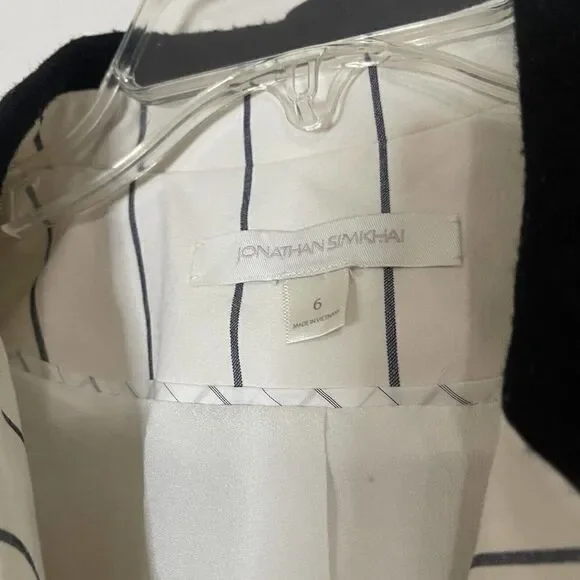 NWOT Jonathan Simkhai ivory white pinstripe blazer tuxedo jacket size US 6 - Picture 4 of 9